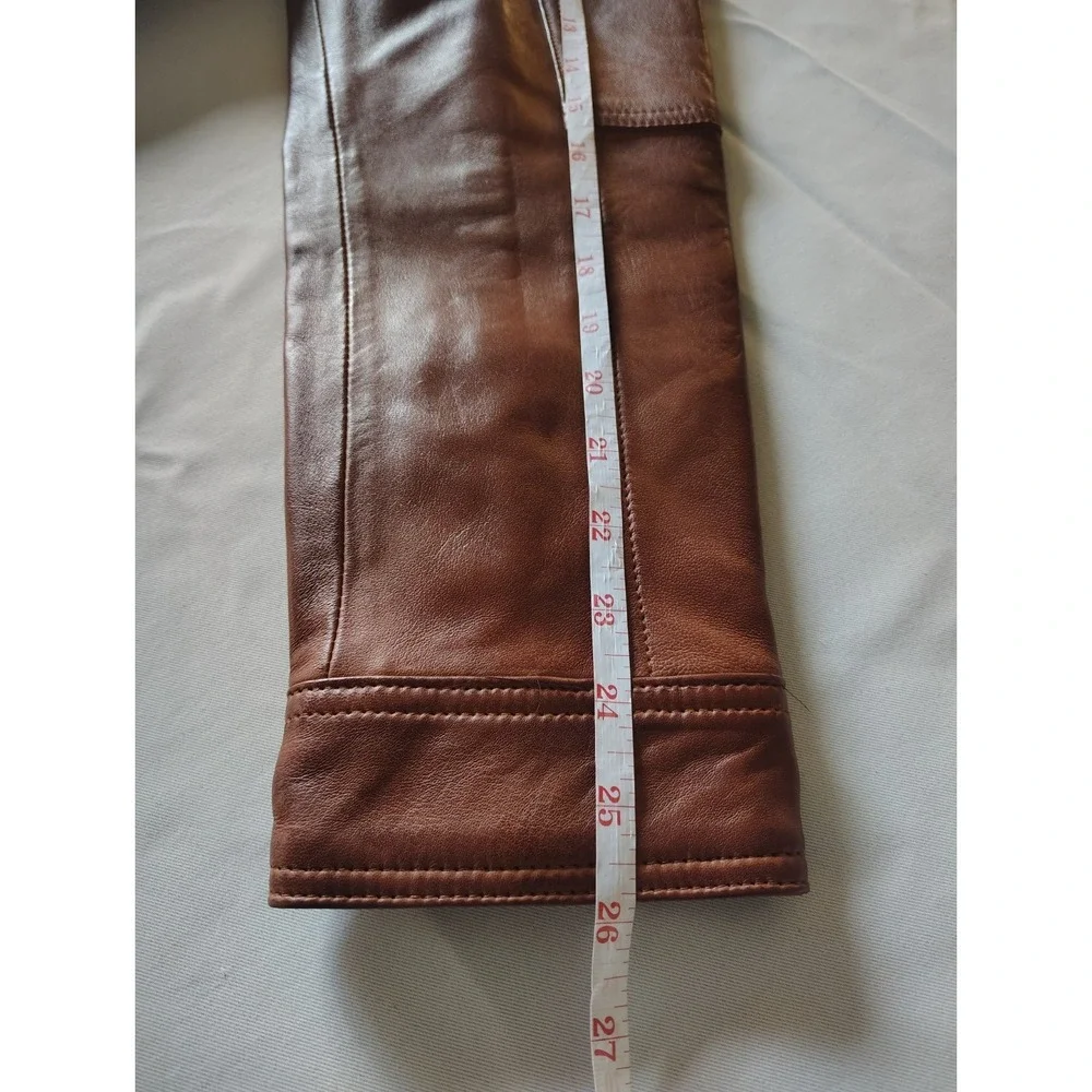 Men's Cognac Brown Real Leather Moto Biker Bomber Jacket Ribbed Collar Size L